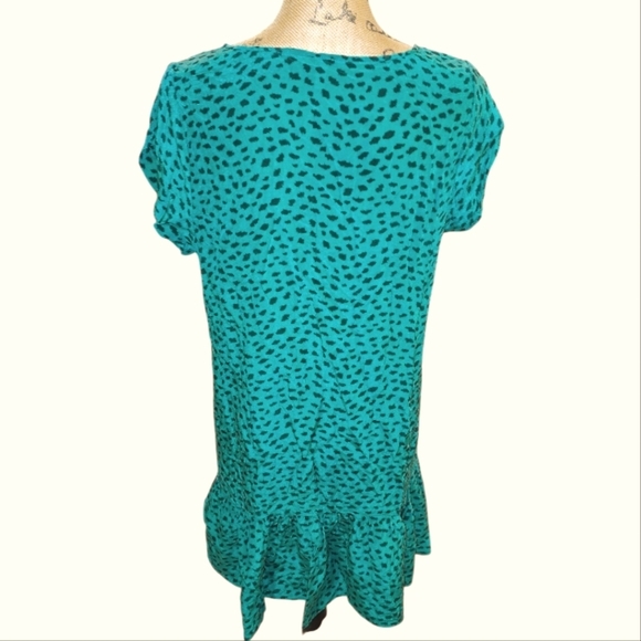 Joie 100% Silk Teal Green Leopard Ruffle Mini Dress Size Large - Picture 3 of 10